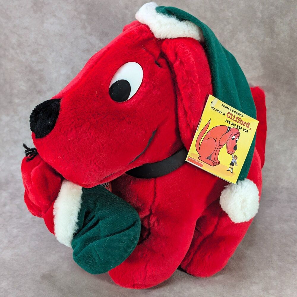 Vintage 1992 Dakin Clifford The Big Red Dog Christmas Santa Hat Plush Puppy Tags
